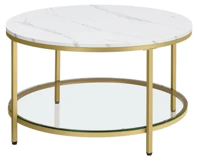 Obrázek produktu pro Moderní konferenční stolek – skleněná deska – nastavitelné nohy – 80 x 46 cm – bílá zlatá barva