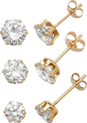 Image de 9 carat (375) or dames - Paire de clous d'oreilles avec zircon - 3mm ; WJS1925