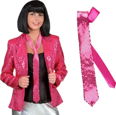 Pailletten Krawatte pink Schlips Binder Fasching Karneval Casino Las Vegas Party