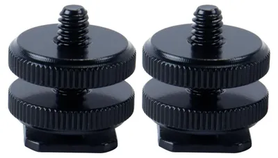 Imagen del producto de Paquete de 2 adaptadores de tornillo para trípode de 1/4"-20 con soporte para flash – sistema de montaje para cámaras DSLR