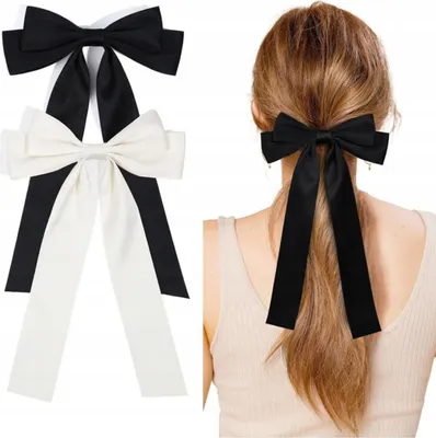 Produktbild von Set mit 2 Haarspangen - Haarspange - Schleife - Band - Lange Schleife - Weiß und Schwarz