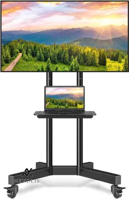 Productafbeelding van Nevolis TV-standaard met wielen, in hoogte verstelbaar, geschikt voor 32-80 inch LCD/LED/plasma platte en gebogen tv's tot 50 kg, max. VESA 600 x 400