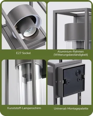 Zdjęcie produktu dla Nowoczesna lampa ścienna do wnętrz i na zewnątrz – lampa ścienna do fasady domu, oświetlenia tarasu i balkonu – antracytowa, wodoodporna IP44