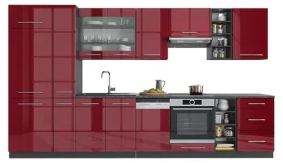 Produktbild von Küchenzeile Vicco Fame-Line Bordeaux Hochglanz/Anthrazit 355 cm ohne Arbeitsplatte, Model 36416