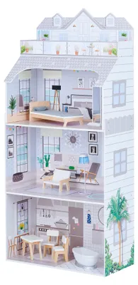 Produktbild von Olivia's Little World Deluxe 3-stöckiges Puppenhaus aus Holz und 8-teiliges Zubehörset für 12 Puppen