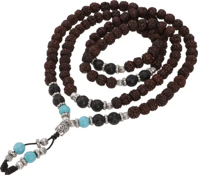 Produktbild von Japa Mala, Tibetische Rudraksha Gebetskette, Buddhistische Mala Halskette - Türkis Modell 2, Braun, Halbedelstein, Ketten & Modeschmuck für den Hals