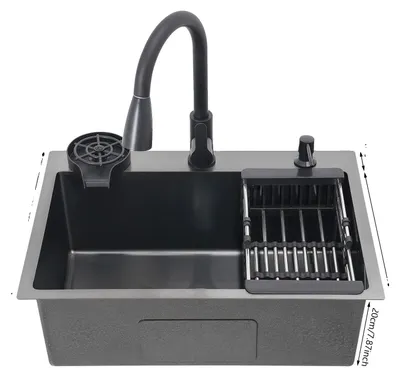 Productafbeelding van Keukenwastafel, multifunctioneel met uitschuifbare kraan, enkelvoudig wasbakontwerp, 60*45