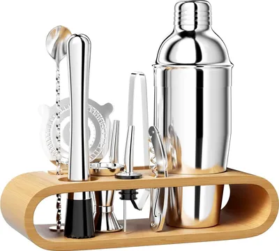 Produktbild von Cocktail Set, 750 ML Cocktailshaker Bar Set, Edelstahl Cocktail Mix Set mit doppel messbecher, löffel, Pourer, für Bar, Startseite, Partei