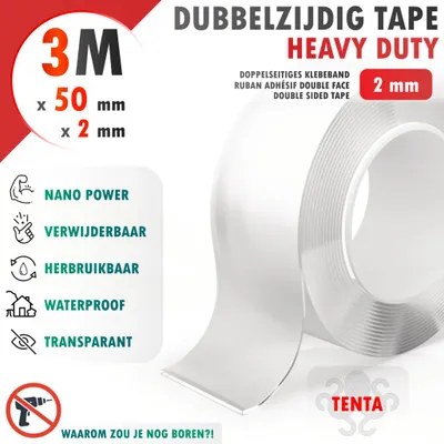 Produktbild von Doppelseitiges Klebeband 3m x 50mm x 2mm - TENTA Heavy Duty