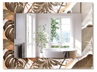 Produktbild von Blätter mit tropischem Muster – Rechteckiger Spiegel mit Druck 80x60 cm – Modern - Dekorativ für die Wand
