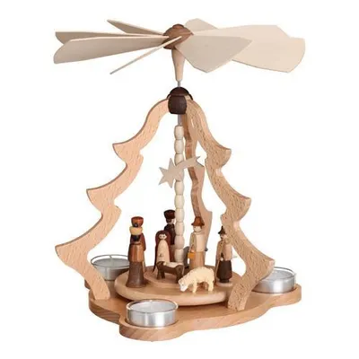 Obrázek produktu pro Stolní pyramida Betlém přírodní s čajovými svíčkami VxŠxH 26x26x27cm NOVINKA