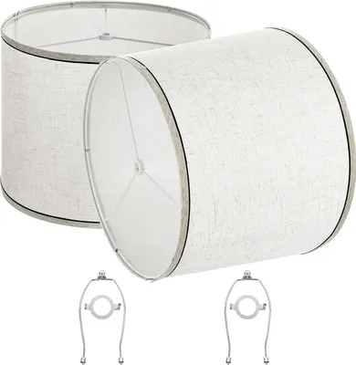 Produktbild von VEVOR Lampenschirm Trommel 290 x 320 x 245 mm (oben x unter x hoch), 2 Ersatzschirme aus Leinen + PVC Lampenschirm mit Harfe für Tischlampen Pendelleuchten (helles Leinen mit schwarzem Rand)