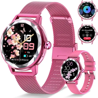 Produktbild von Homailida Damen Smartwatch 1.2 Zoll, Bluetooth Anruf, 123 Sportmodi, IP68 Fitnessuhr mit Schlafmonitor, SpO2, Menstruations-Tracking, Android iOS