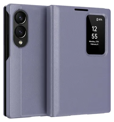 Produktbild von Leder Flip Case für Samsung Galaxy Z Fold 8, Smart View Fenster Handyhülle mit Kartenfach Lila