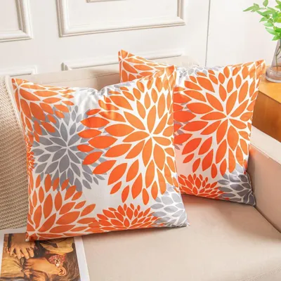 Productafbeelding van Kussensloop fluweel, oranje, 45x45 cm, set van 2, vierkante decoratieve kussens