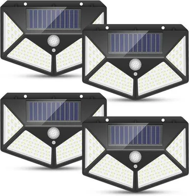 Productafbeelding van Zonneenergie tuinspot met bewegingssensor en 3 verlichtingsmodi - 4 LED zonnelampen voor buiten