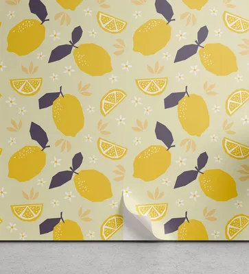 Produktbild von ABAKUHAUS Frucht-Kunst abziehbare & klebbare Tapete für Zuhause, Zitronen und Blüten, selbstklebendes Wohnzimmer Küchenakzent, 33 cm x 90 cm, Mehrfarbig