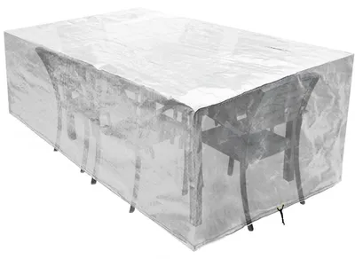 Image de Housse de protection pour mobilier de jardin, imperméable et respirante, en polyéthylène, de forme rectangulaire, dimensions : 170 x 95 x 70 cm, transparente
