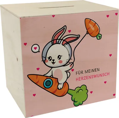 Produktbild von Niedliche Spardose aus Holz mit Häschen Motiv - Für meinen Herzenswunsch