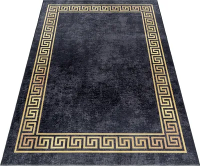 Produktbild von Waschbarer Teppich Wohnzimmer Flur Küche Rechteck 160x230 Schwarz Mäander-Design aus Polyester