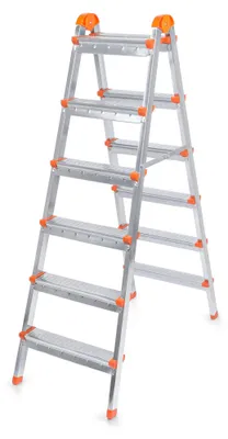 Produktbild von Evila Originals, Faltleiter aus 100% Stahl, Grau-Orange, 120 kg Tragkraft, 46,5 x 112,5 cm
