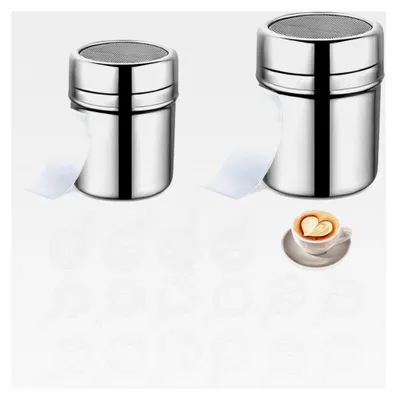 Produktbild von 2 Stück Puderzuckerstreuer aus Edelstahl, Mehlstreuer mit Deckel, Zimtstreuer für Kaffee und Kakao mit 16 Druckformen