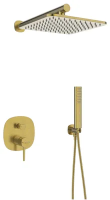 Produktbild von Duschset gebürstetes Gold mit Kopfbrause Auslauf kalkabweisend