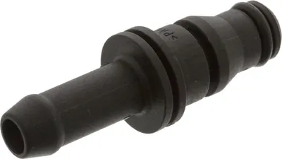 A black plastic hose connector is shown against a white background.
