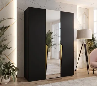 Obrázek produktu pro Elegantní skříň 150 cm SORAYA 2 se zrcadlem - černá / zlaté úchyty