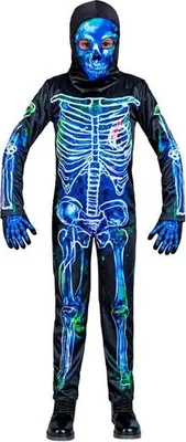 Produktbild von WIDMANN - Kinderkostüm verseuchtes Skelett, Overall mit Kapuze und Maske, Horror Kostüm, Halloween Verkleidung