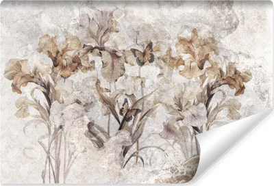 Zdjęcie produktu dla Fototapeta Nowoczesna 3D Do Salonu KWIATY Motyle Beton Mural Abstrakcja 520x318cm