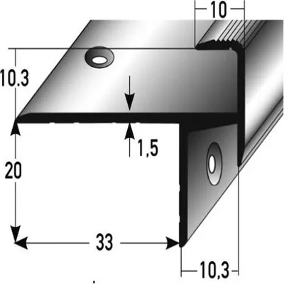 Produktbild von Treppenkante | Aluminium | Silber | Höhe 10.3 mm | Länge 1000 mm | Inkl. Schrauben und Dübeln | Laminat-Parkett-Treppenkante | 1 Stück