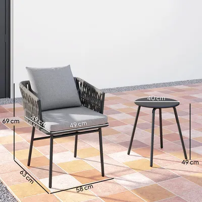 Produktbild von Outsunny 3-tlg. Rattan Bistroset, Sitzgruppe, mit 2 Gartensesseln, Couchtisch