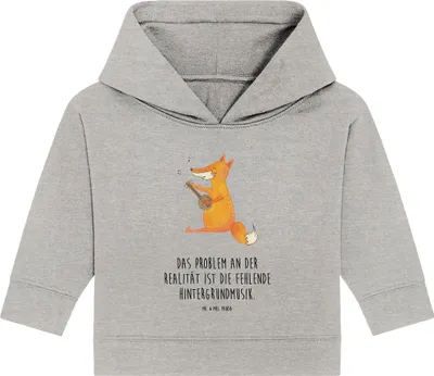 Produktbild von Mr. & Mrs. Panda Organic Baby Hoodie Fuchs Gitarre 12. - 18. Monat - Heather Grey - Geschenk, Singen, Optimistisch, Kapuzenshirt, Musiker, Kapuzensweatshirt, Musik