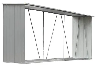 Produktbild von Metall Gartenschuppen - Geräteschuppen für Brennholz - Verzinkter Stahl - Belüftet - Wetterfest - 330x84x152 cm - Armeegrün