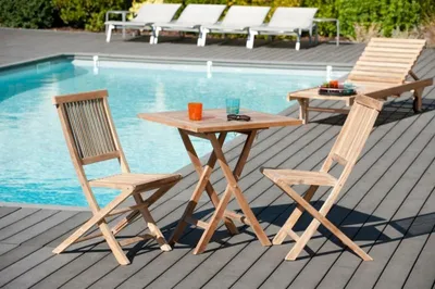 Image de FUN - Table de jardin 2 personnes, carrée pliante 70x70cm en bois Teck