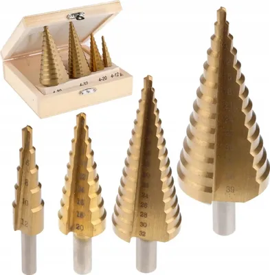 Produktbild von Stufenbohrer 4-39 mm Kegelbohrer 4tlg Set HSS Konusbohrer Senker TITAN