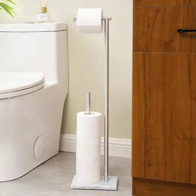 Immagine prodotto di Portarotolo da pavimento, acciaio inossidabile, marmo, finitura spazzolata, per 4 rotoli, altezza 75 cm