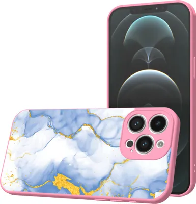 Produktbild von Smartphonica Handyhülle Geeignet für iPhone 12  Pro Max mit Hellblau Gold Marmor Print - TPU Back Cover Case Hellblau  Gold-Marmor-Design - Rosa