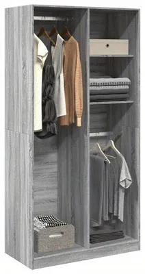 Image de Armoire - Grande armoire avec étagères et penderies - Chêne gris - Bois