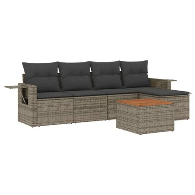 Produktbild von vidaXL 6-tlg. Garten-Sofagarnitur mit Kissen Grau Poly Rattan