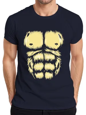 Productafbeelding van Gorilla, Sixpack, Borstspieren, Halloween, Carnaval, Kostuum, Heren T-shirt, Marineblauw, Maat S