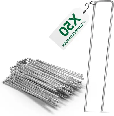 Imagen del producto de Juego de estacas para jardín - Fijación para exteriores - Anclaje en el suelo - Acero galvanizado - 50 unidades de 150 mm - Color plateado