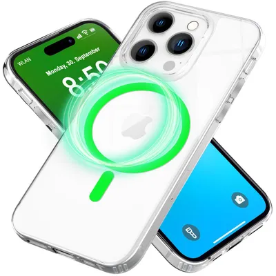Obrázok produktu pre Puzdro NALIA Neon-Ring pre iPhone 16 Pro – kompatibilné s MagSafe a svietiace – NIGHT-GLOW (transparentné a proti zožltnutiu) – značka z Berlína – zelené