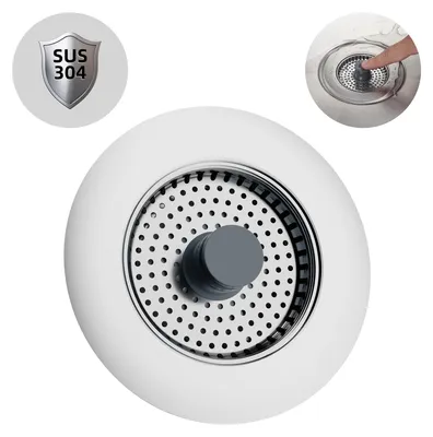 Produktbild von Abflussstopfen, Abflusssieb für Küchenspülen, Edelstahlstopfen und -sieb, verhindert Verstopfungen und Geruchsbildung – Spülbeckentiefe > 28 mm
