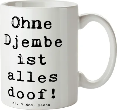 Produktbild von Mr. & Mrs. Panda Becher Spruch Djembe Freude - Weiß - Geschenk, Rhythmus, Musiker, Bedruckte Tasse, Leidenschaft, Musik, afrikanische Trommel, kaffeebecher bedruckt