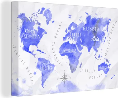 Produktbild von OneMillionCanvasses® - Leinwandbilder - 140x90 cm, Weltkarte - Aquarell - Blau, Wandbilder Kunstdruck Wanddekoration
