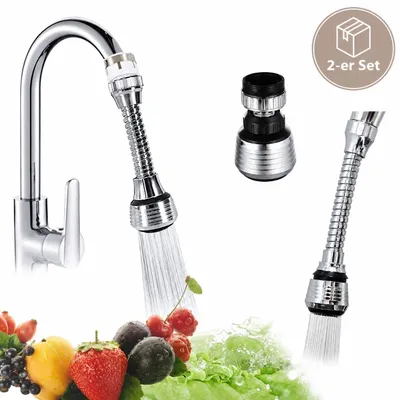 Produktbild von Wasserhahn Aufsatz 2er Set flexibel 360° drehbar Wassersparer Strahlregler mit Sprühfunktion Küchenarmatur Adapter universal H0130