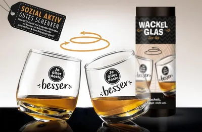 Produktbild von Gilde Wackelglas Je älter desto besser, 2er Set, Trinkglas, Whiskeyglas, Wackel Glas, 200 ml, 47473