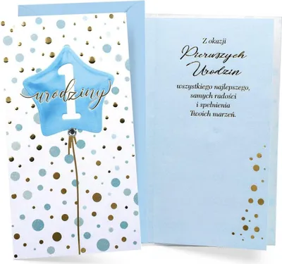 Produktbild von Geburtstagskarte „Erster Geburtstag“ mit blauem Ballon – Kukartka